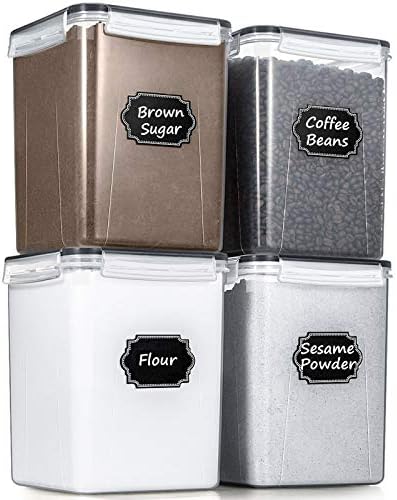 Wildone Flour Storage Containers 5.2L, 4 PCS Food Storage Containers, Black