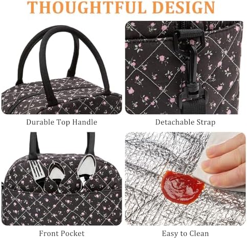 MEXS Lunch Bag for Women Reusable Lunch Box Quilted Puffer Large Capacity Insulated Cooler Tote Bags Work Travel Picnic