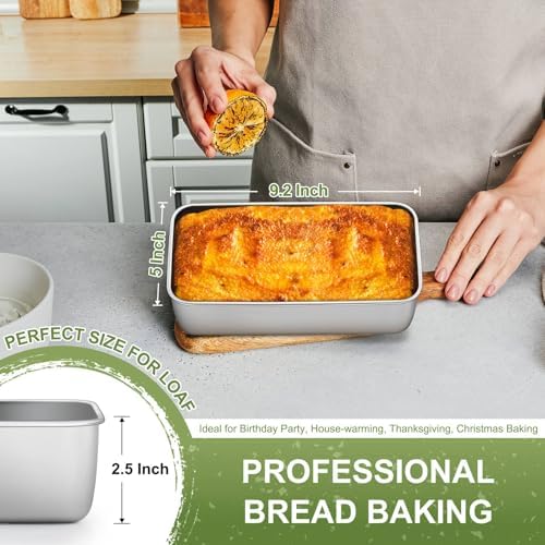 P&P CHEF Loaf Pan, 9 x 5 Inch Stainless Steel Bread Pan, (Silver, 1Pc)