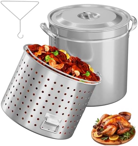 ROVSUN 102-Quart Stainless Steel Turkey Fryer & Seafood Boil Pot with Basket, Lid & Hook, Large Stock Pot for Outdoor Cooking of Turkey, Crawfish, Crab, Lobster & Shrimp