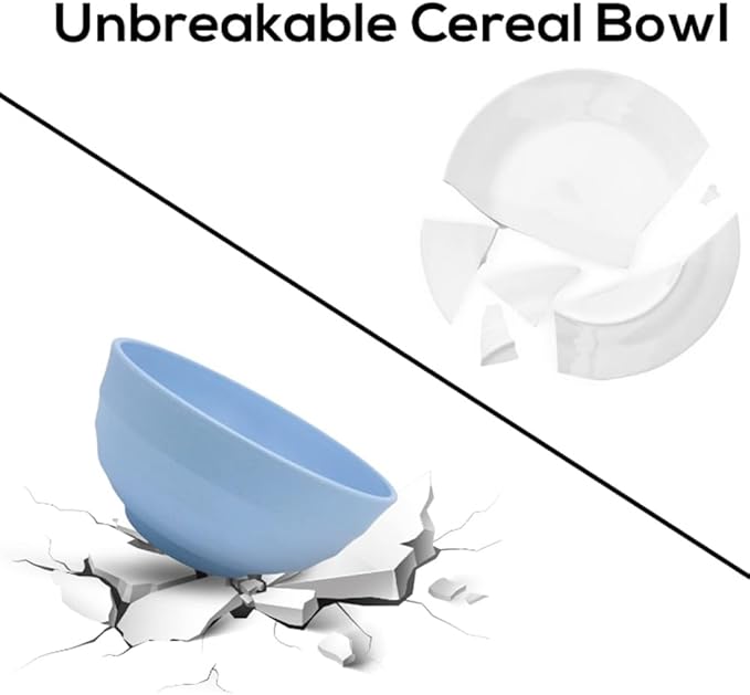 Unbreakable Cereal Bowls 24 oz - Reusable Wheat Straw Bowl - Dishwasher -Microwave Safe - Bamboo Kids Bowls Set, Soup Salad Rice Oatmeal Desserts- BPA Free, Eco-Friendly