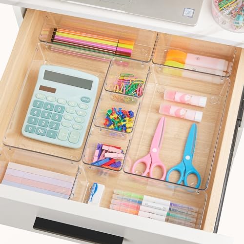 Vtopmart 15 PCS Clear Plastic Drawer Organizers Set, Vanity Organizer Trays
