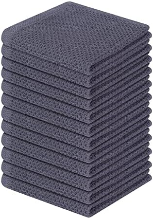 Homaxy 100% Cotton Waffle Weave Kitchen Dish Cloths 12-Pack, Dark Grey