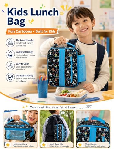 Lunch Box Kids,Cute Cartoon Insulated Lunch bag for Kids Boys Girls Portable Lightweight Small Lunchbox Special Design for school Picnic Outdoor