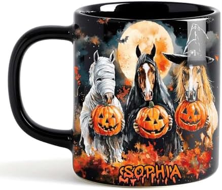 Personalized Halloween Horse Coffee Mug, Horse Lover Mug Gift for Women