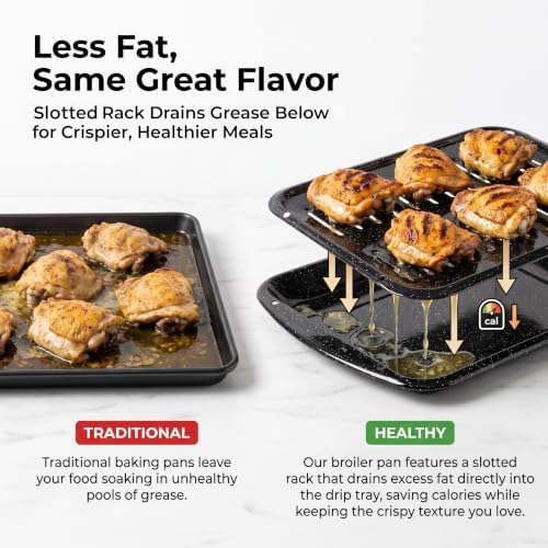 Broiler Pan for Oven16.75" ×13" Nonstick Grill Pan 5-Piece Set,Enamel Coated Drip Tray Heavy Duty Broil Pans and Rack Heat up to 572° F for Bacon Chicken Wings Steak Healthy Cooking Safe