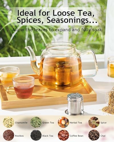 HOUSE AGAIN Tea Infuser, Extra Fine Mesh Tea Infusers for Loose Tea, 18/8 Stainless Steel Tea Strainer with Extended Chain Hook, Tea Steeper for Brew Tea, Spices & Seasonings Small × 2 (Pack of 2)