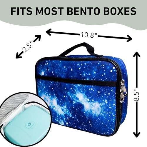 Fenrici Galaxy Lunch Box for Boys, Kids, Boy's Lunch Box for School, Insulated Lunch Bag for Preschool, K-6, Soft Sided Compartments, Spacious, BPA Free, Food Safe,10.8in x 8.5in x 2.8in, Blue