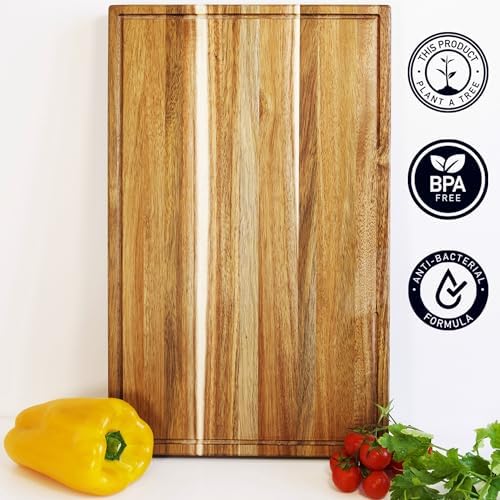 Acacia Wood Cutting Board for Kitchen, Thick Non Toxic Butcher Block