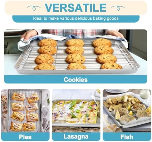 TeamFar Baking Sheet with Rack Set, 3 Pans + 3 Racks, 17.6/12.5/10.5 Inch