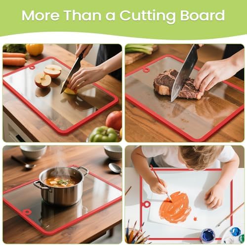 Glass Cutting Board,Tempered Glass Cutting Board for Kitchen Counter,Chopping Board with Non-Slip Edges,Hanging Hole,Scratch Resistant,Heat Resistant,15x10 & 12x8 2PCS
