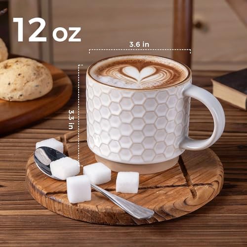 GBhome 12 OZ Stackable Coffee Mugs Set of 6, Ceramic Coffee Cups Set