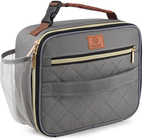 Genteen Lunch Box for Kids, Boys - Insulated Small LunchBox Reusable, Zip Closure & Buckle Handle, Portable Cooler for Work, School, Travel (Gray)