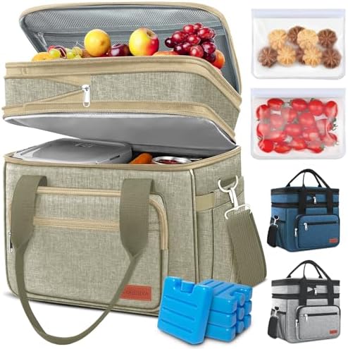Coobiiya Insulated Lunch Box for Men & Women, Leakproof Lunch Bag Cooler Bag with 4 Pockets,Heavy Duty Lunch Bags Men Cooler Bags for Camping, Travel, Work Kayaking & Beach