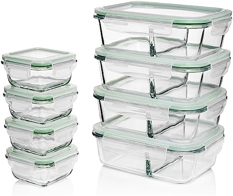 Fusion Gourmet - Glass Prep Containers - 8 Pack 2 Compartment 33 oz