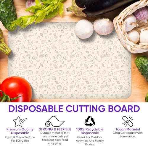 Purple Dot 30 Pc Disposable Cutting Board Sheets - Durable Chopping Board for Meat, Chicken, Fish, Vegetables; Large, Portable, Flexible Cutting Board Mats for Kitchen, Crafts and Art Project, Camping