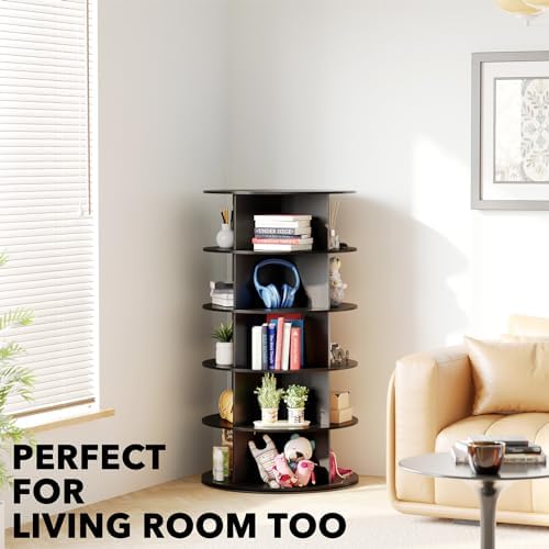 SpaceAid 5 Tier Rotating Shoe Rack Tower, Spinning Shoe Display Lazy Susan, Revolving 360 Shoe Rack Storage Round Carousel, Vertical Handbag Rotate Shoes Closet Organization (5-Tier Black)
