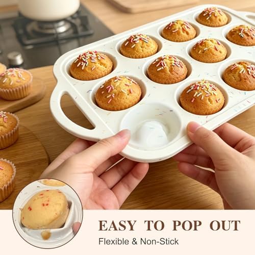 2 Pack Silicone Muffin Pans, 12 Cup Cupcake Pan with Metal Reinforced Frame