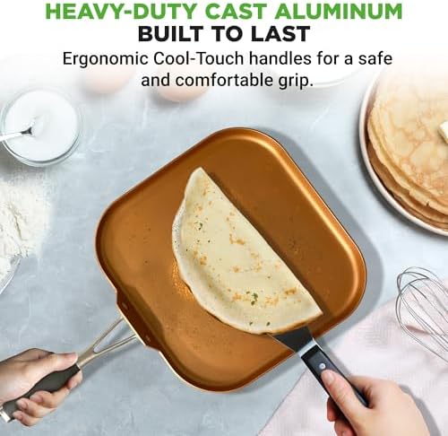 NutriChef Non-Stick Square Frying Pan, 11" Nonstick Skillet, Scratch Resistance, PFOA-Free, PFOS-Free Home Use for All Stoves