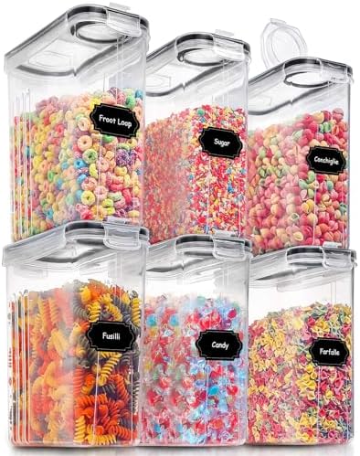 PRAKI Large Dry Food Storage Containers with Lids, 6PCS Airtight Cereal Containers Storage Set, Leak-proof Canister Set for Kitchen Pantry Organization with 20 Labels & Marker (4L Black)