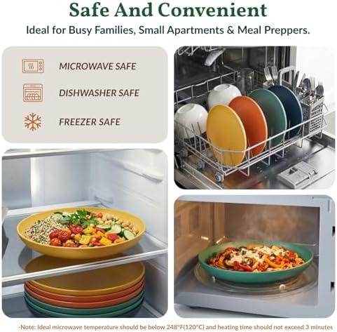 Homienly 10 inch Wheat Straw Dinner Plates Set of 8 - Alternative to Plastic, Microwave & Dishwasher Safe, Unbreakable Kids Plates with 4 Colors (Classic Bright)