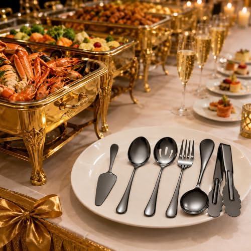 12-Piece Black Serving Utensils Set, Serving Spoons for Buffet