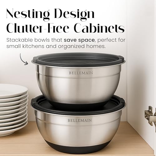 Bellemain Stainless Steel Mixing Bowls with Airtight Lids Set - Set of 3