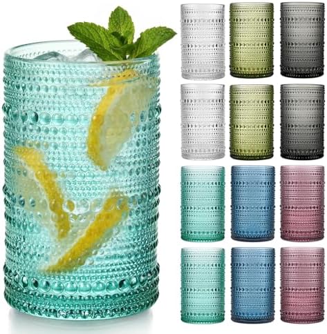Moretoes12 Pack 12 Oz Vintage Drinking Glasses Set,Water Glass Cups