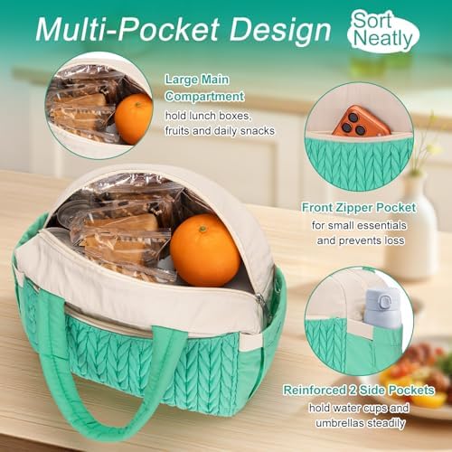 Coobiiya Lunch Box Lunch Bag for Women Men,Reusable Cute Lunch Pail bag,Leakproof,Insulated LunchBox Tote Compact 10L, Cooler Lunch Container for Work Travel Office