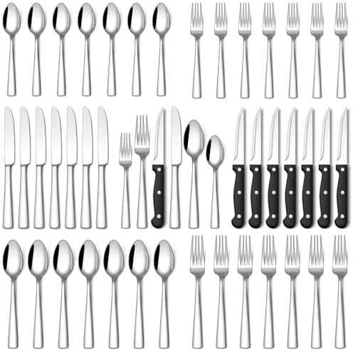 Stapava 36-Piece Silverware Set with Steak Knives, Food-Grade Stainless Steel Flatware Set for 6 Mirror Polished Cutlery Utensil Sets Include Dinner Knives Spoons and Forks Set Dishwasher Safe