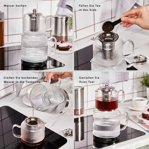 Karaca Kelly Midi Glass Teapot - 0.6 Lt, Lid Drinker: 1.5 Lt, Induction Base