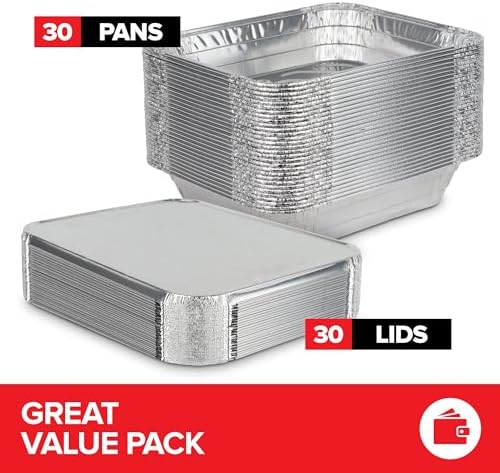 Stock Your Home 9x13 Disposable Aluminum Pans with Lids, 30 Pack
