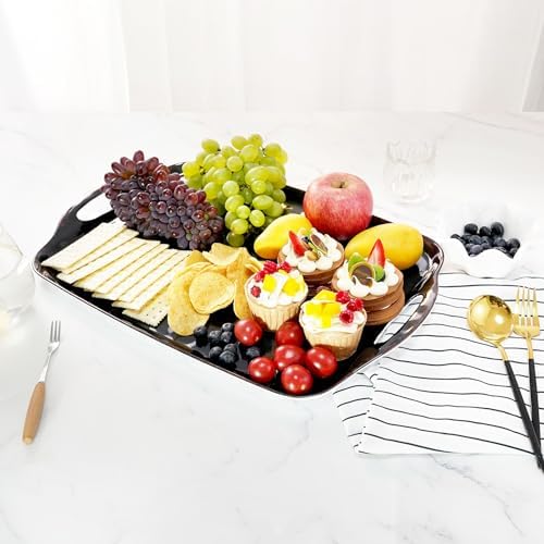 TP Melamine Serving Trays with Handles, 19" x 12", Set of 2, Retro Black
