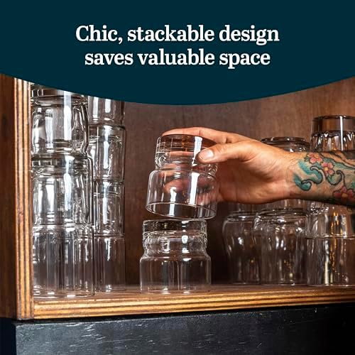 Libbey Newton Double Old Fashioned Glasses Set of 6, Sleek, Stackable Short Drinking Glasses, Lowball Cocktail Glasses for Anniversaries, Holidays
