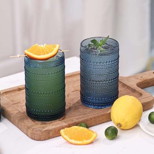 Moretoes Large 15oz Blue Hobnail Drinking Glass Set of 12