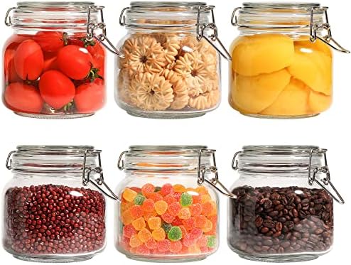 ComSaf Square Glass Pickling Jars 27 oz 6 Pack with Airtight Lids Pantry