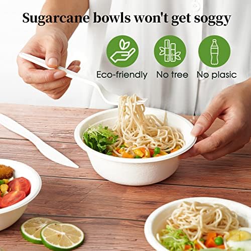 ECOLipak 150 Pack 16 oz Compostable Paper Bowls Disposable, White
