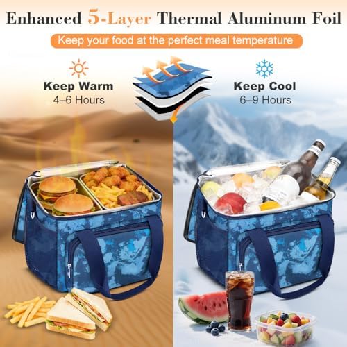 Coobiiya Insulated Lunch Box for Men & Women, Leakproof Lunch Bag Cooler Bag with 4 Pockets,Heavy Duty Lunch Bags Men Cooler Bags for Camping, Travel, Work Kayaking & Beach