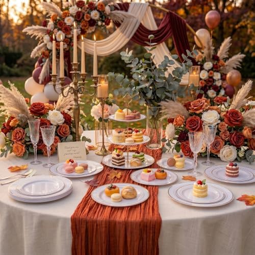 FLOWERCAT 60PCS Silver Plastic Plates - Heavy Duty White and Silver Plastic Plates Disposable - Include 30PCS 10.25inch Dinner Plates and 30PCS 7.5inch Dessert Plates for Fall Wedding&Birthday Party