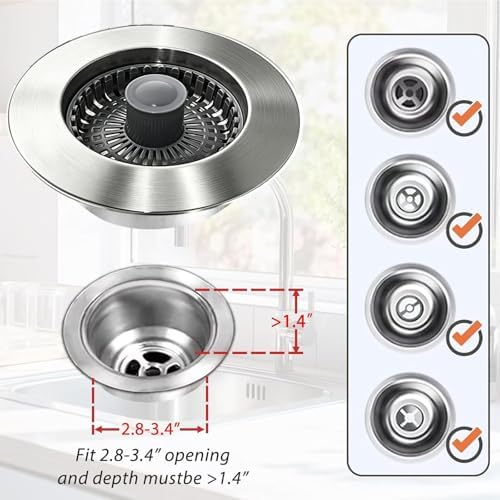 Anlige Kitchen Sink Drain Strainer, 3 in 1 Pop Up Kitchen Sink Stopper