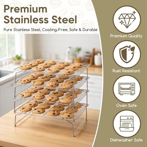 Herogo 15" x 10" Cooling Rack, 4-Tier Stainless Steel Baking Rack