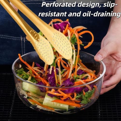 2 Pack Stainless Steel Cooking Tongs, 9 Inch Metal Kitchen Food Serving Tongs for Salad, Bread, Barbecue, Catering, Banquet, Party