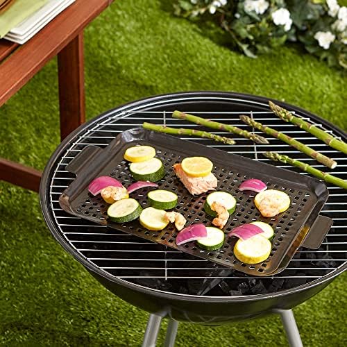 RSVP International Porcelain Coated Steel BBQ Grill Tray/Pan, Outdoor Barbeque Grilling Accessories for Cooking Fish & Vegetables, Dishwasher Safe, Medium, 16.75x10"