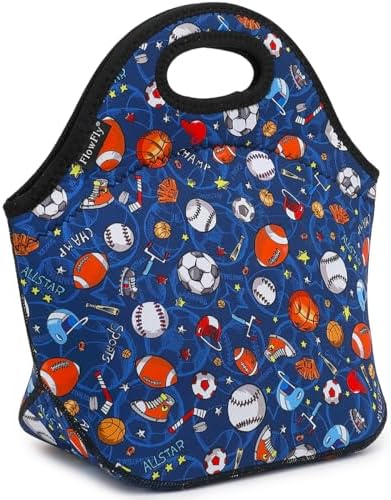 FlowFly Neoprene Kids Lunch box Insulated Soft Bag Mini Cooler Thermal Meal Tote Kit for Boys, Girls,Men,Women,School,Work, Office, FootBall