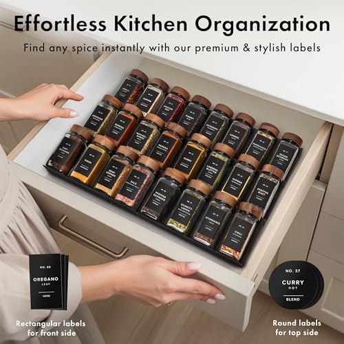 EDELHAUS Glass Spice Jars with Label, 36x Acacia Wooden Lids - Black Labels