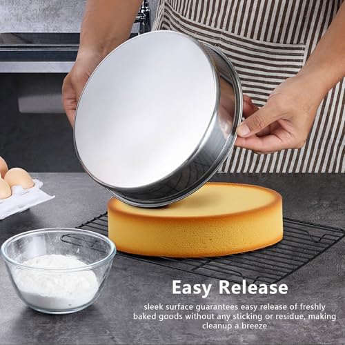 LIANYU 9 Inch Round Cake Pan Set of 3, Stainless Steel Layer Deep Cake Pan