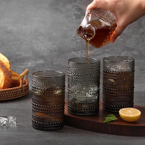 Moretoes 15oz Gray Hobnail Drinking Glasses Set of 6