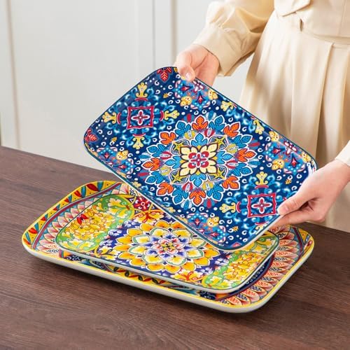vancasso Serving Platters Set of 3, 16"/14"/12" In Rectangular Trays Retro