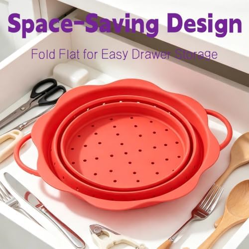 Collapsible Silicone Colander for Kitchen，Foldable Pasta Vegetable Strainer
