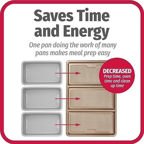 GoodCook 11 x 17-Inch Non-Stick Divided Sheet Pan – 3-in-1 Textured Cooking Pan, Baking Dish, Scratch-Resistant Carbon Steel Oven Pan for Meal Prepping & Dinners